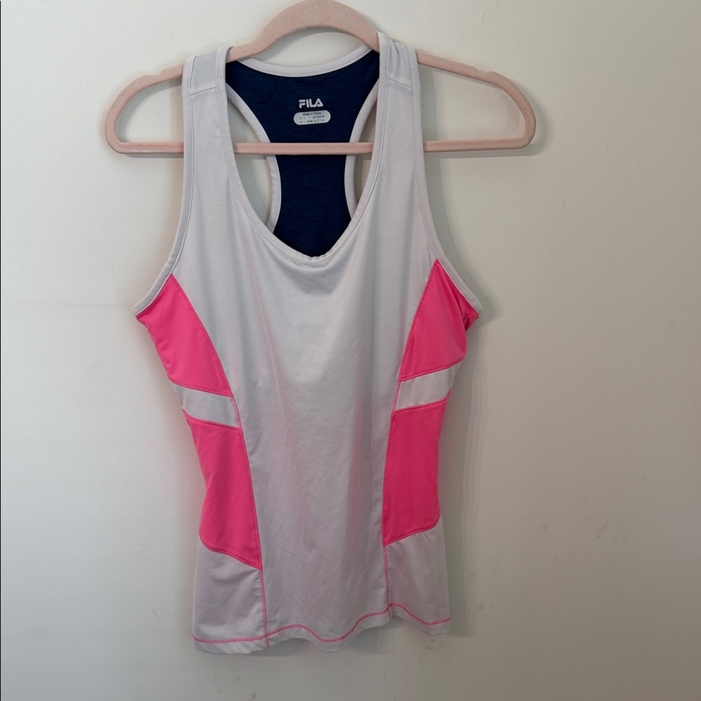Fila White Athletic Tank with Hot Pink Side Panels size L EUC